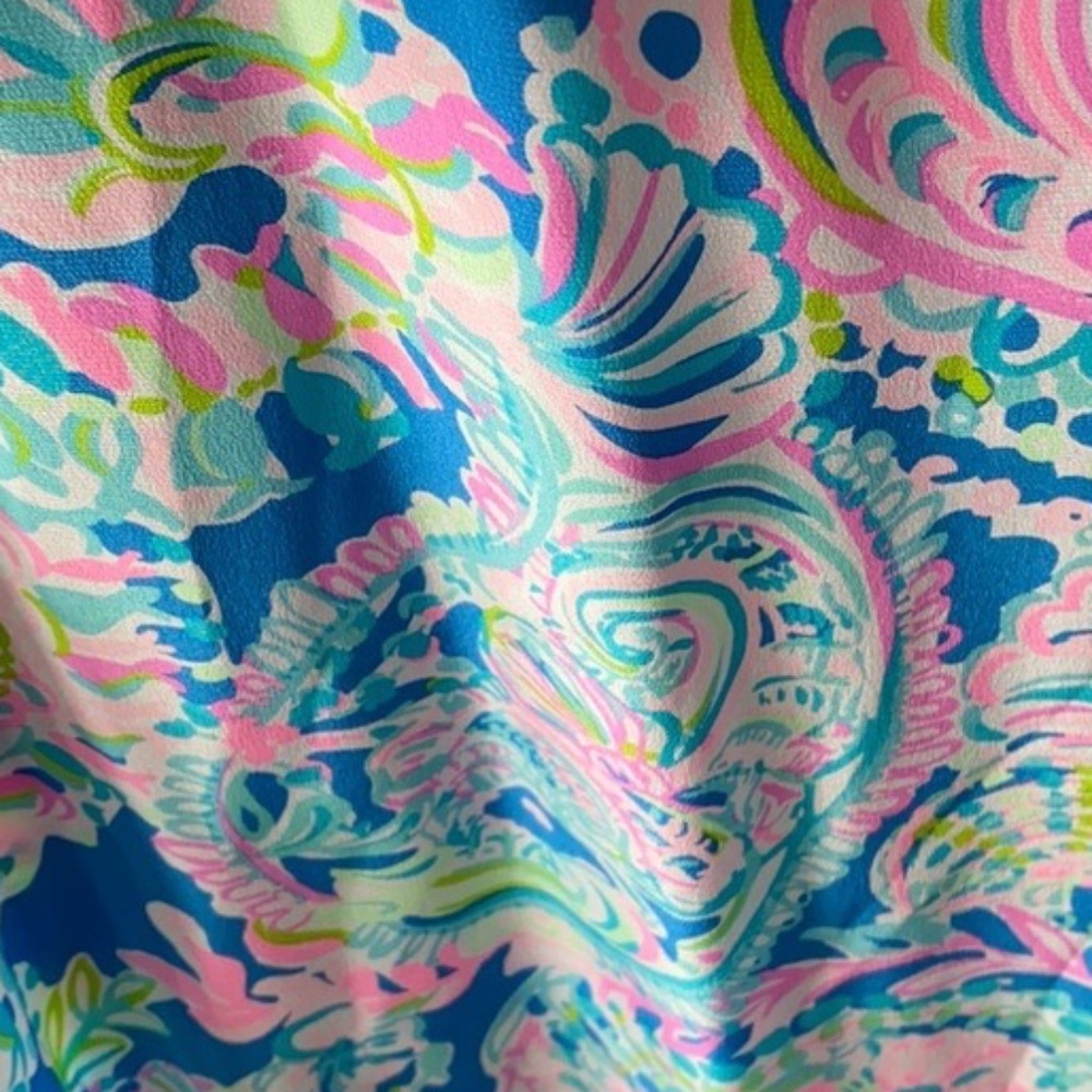 Lilly Pulitzer Elsa silk top Dream Team paisley leaves starfish lobsters shells - Picture 4 of 10